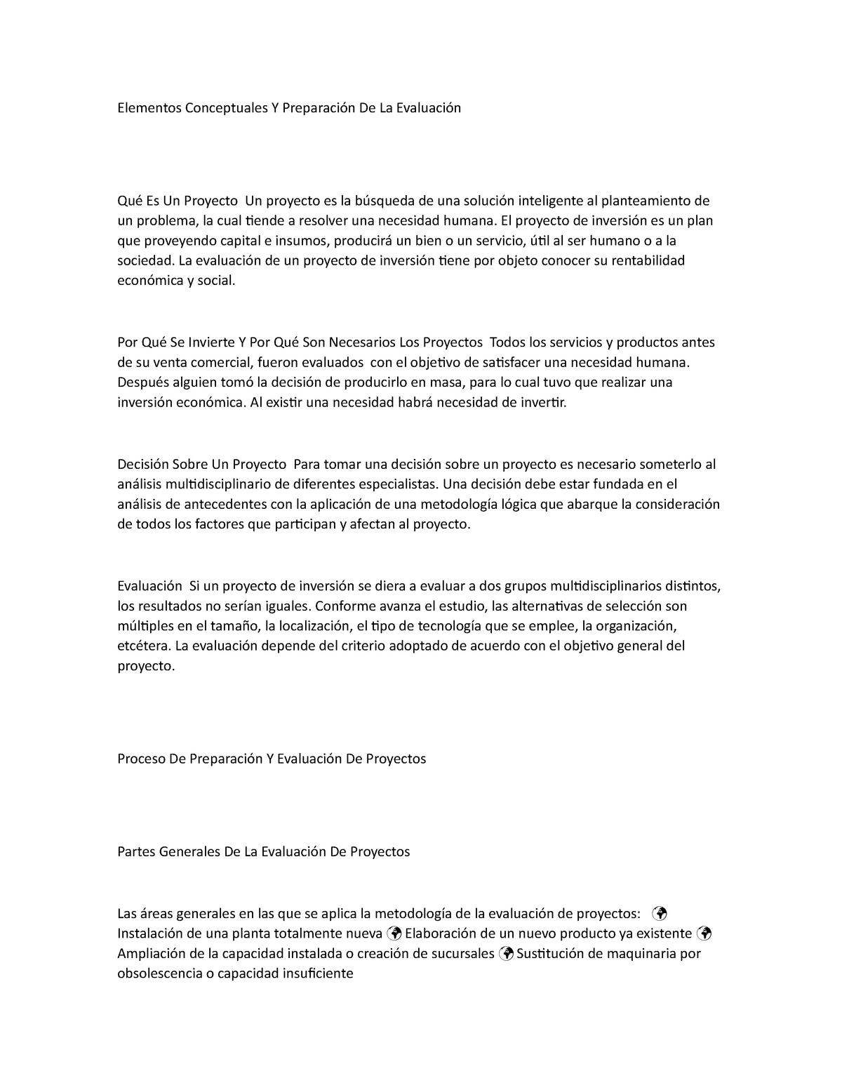 Elementos Conceptuales Y Preparación De La Evaluación El Proyecto De Inversión Es Un Plan Que 0080