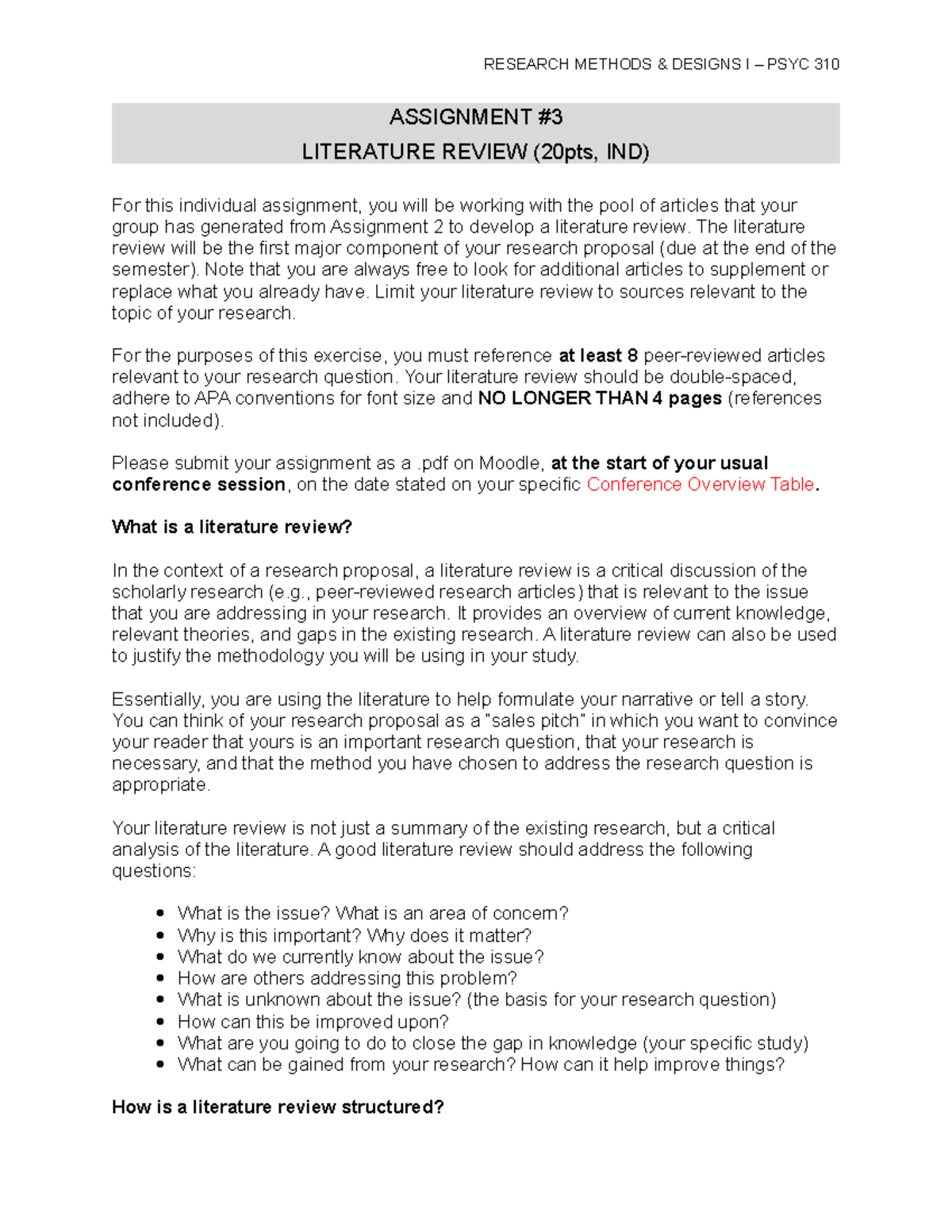 Assignment 3- Literature Review - ASSIGNMENT LITERATURE REVIEW (20pts ...