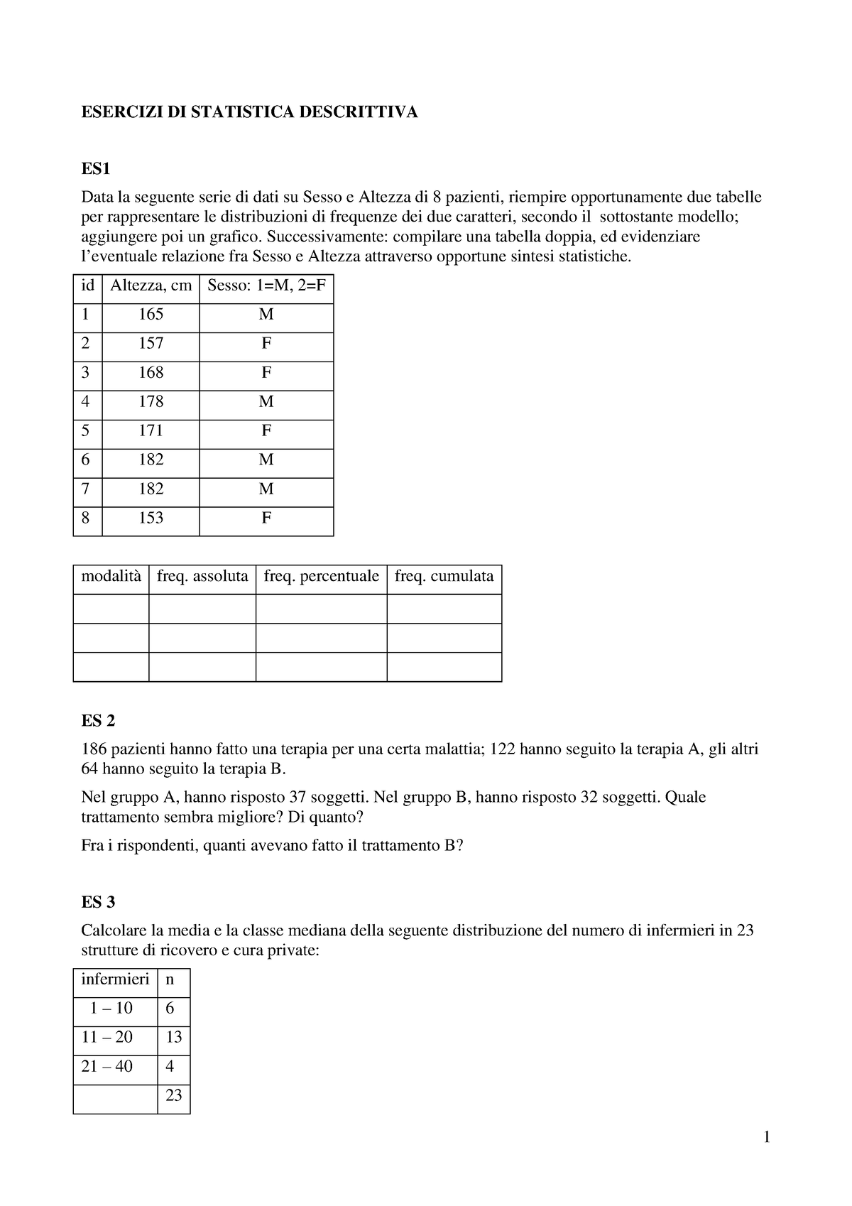 Esercizi Di Statistica Descrittiva Esercizi Di Statistica Descrittiva Es Data La Seguente 7477