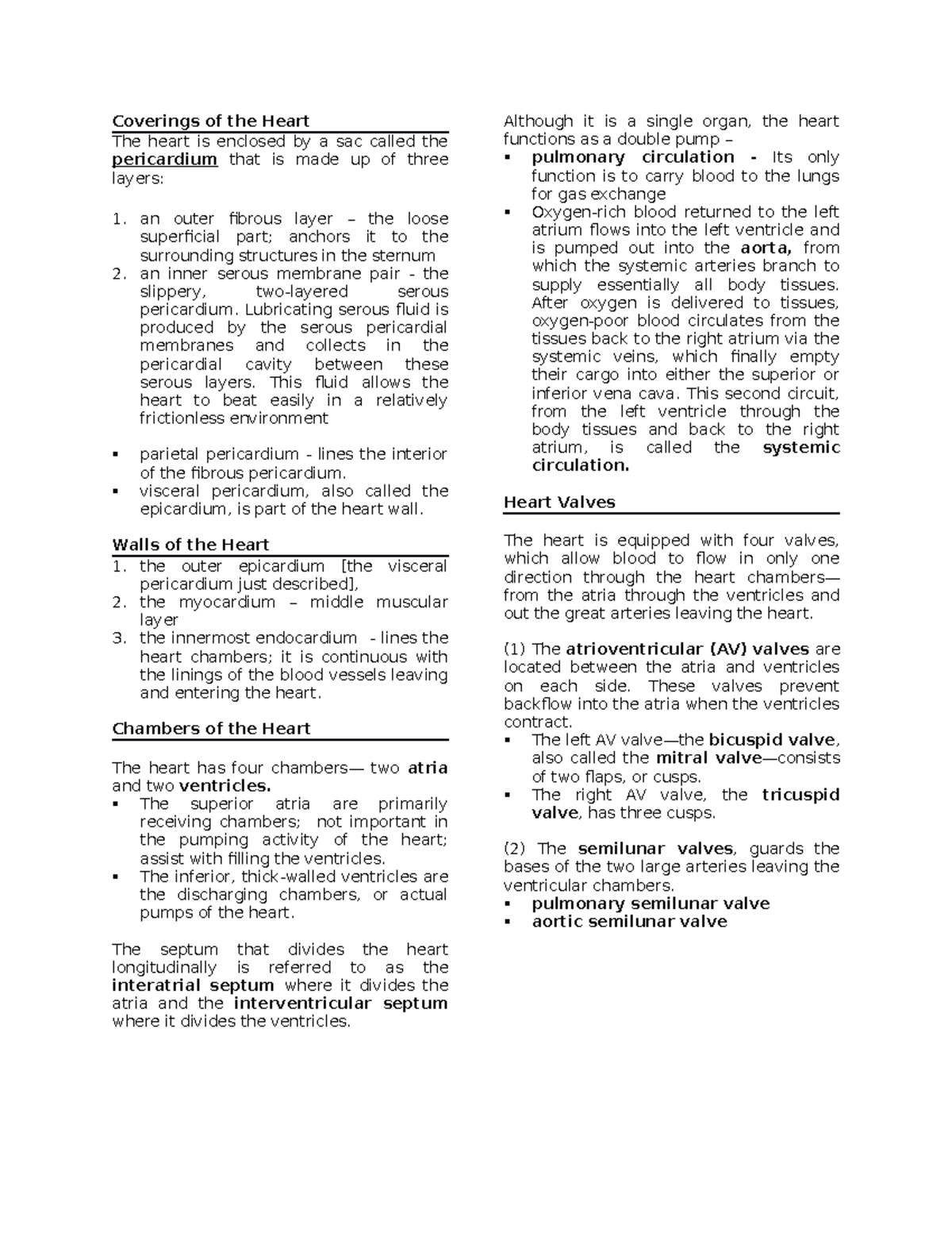 Cardio Notes nursing Coverings of the Heart The heart is enclosed