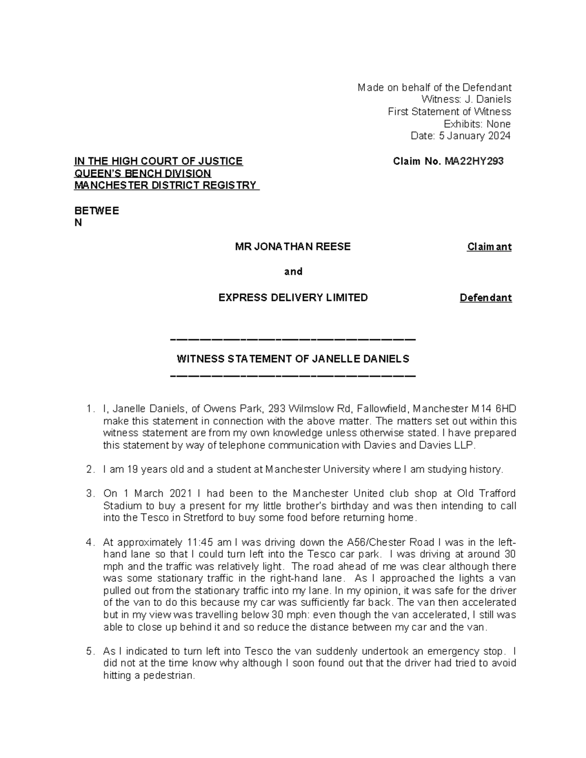 WS13 Witness Statement of Janelle Daniels W11 - Made on behalf of the ...