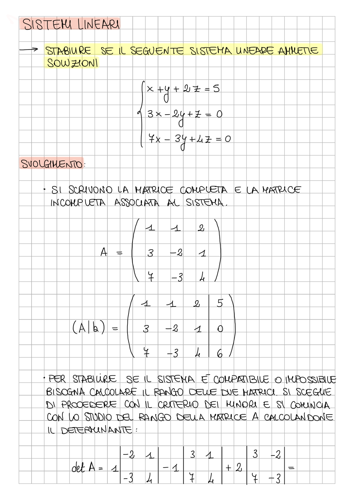 Esercizi Sui Sistemi Lineari - Matematica II - Studocu