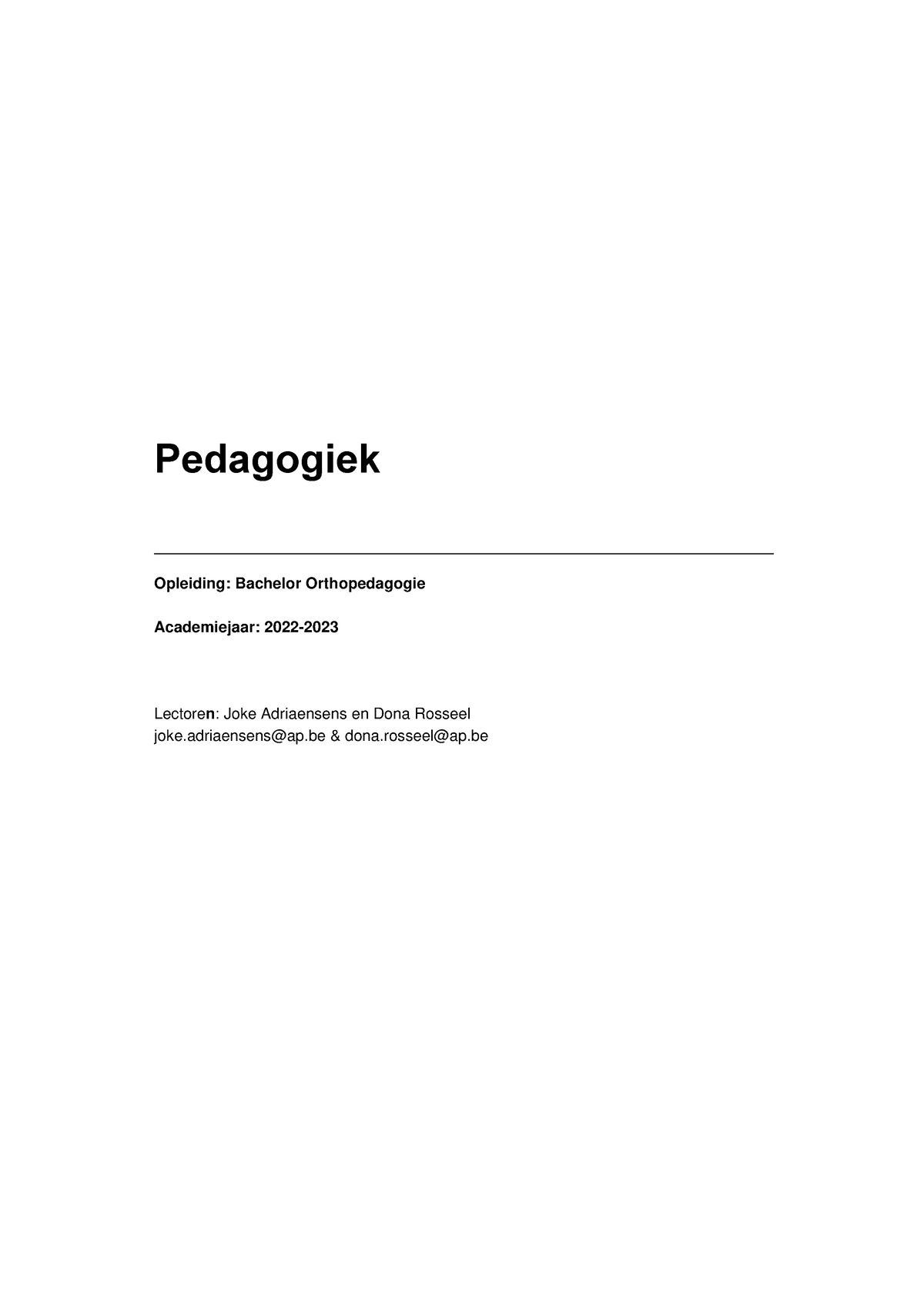 Pedagogiek Cursus 2223 - Pedagogiek Opleiding: Bachelor Orthopedagogie ...