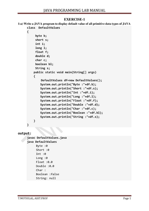 R16 JAVA LAB Manual Lecture notes 1 3 EXERCISE 1 a Write a