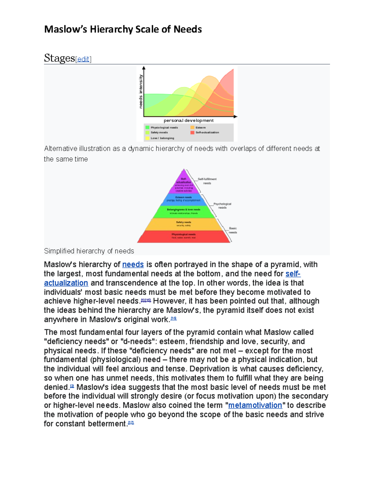 Maslows Hierarchy Scale of Needs - Stages[edit] Alternative ...