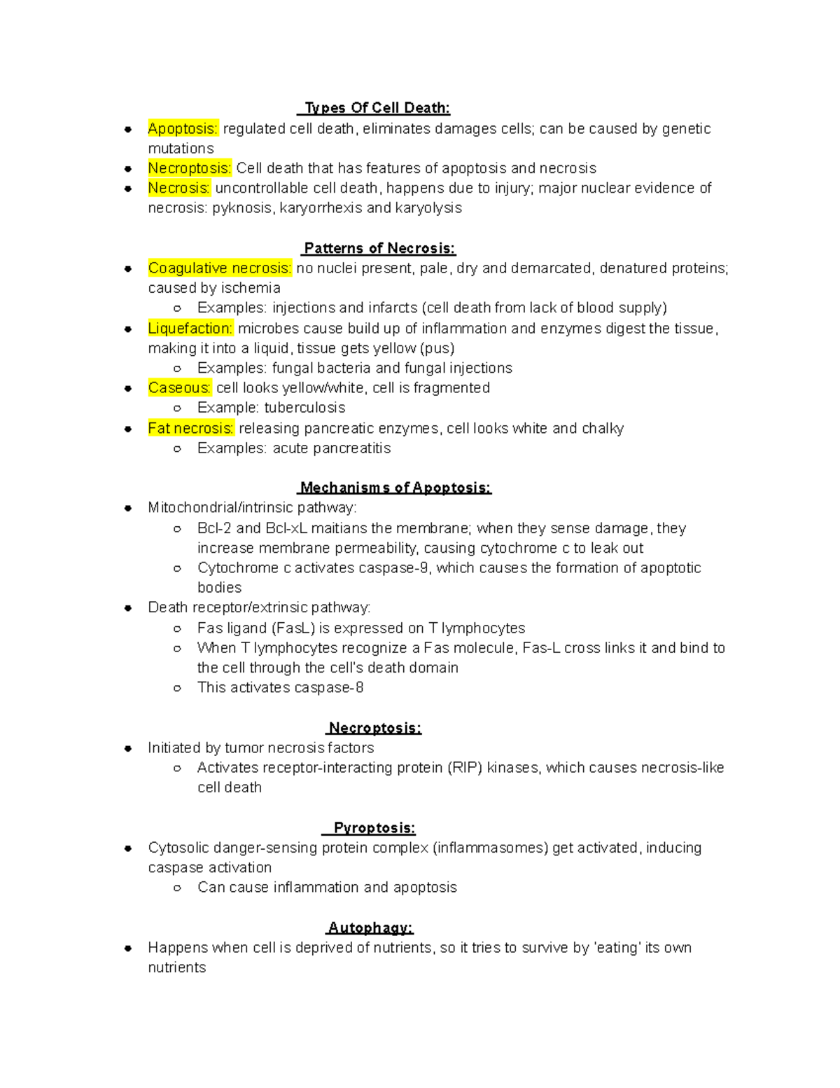 Path Unit 1 Summary: Types of Cell Death - Path3610 - U of G - Studocu