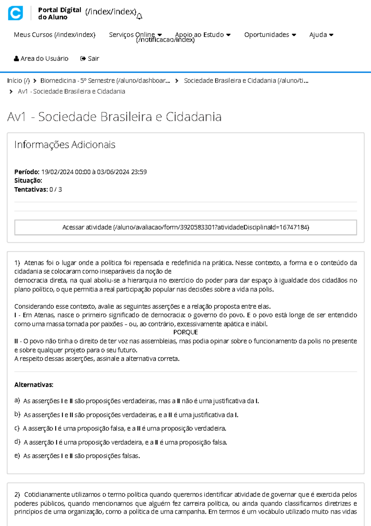 Av1 - Sociedade Brasileira E Cidadania - Portal Digital Do Aluno ...