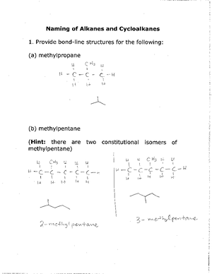 Extra Alkenes Rxns-Answers - 1 Organic Chemistry I Test 3 Extra Alkenes ...