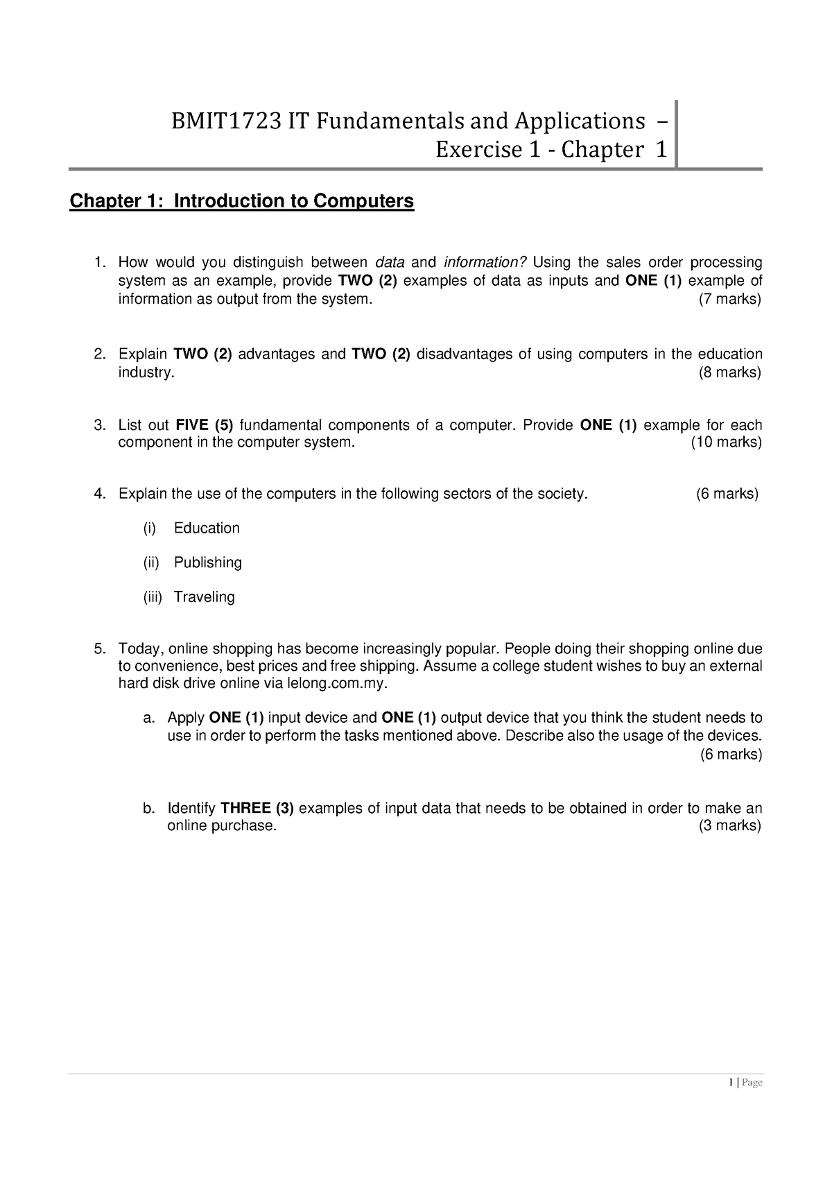 Exercise 1Q - Chapter 1 Introduction to Computers 202307211429 04554 ...