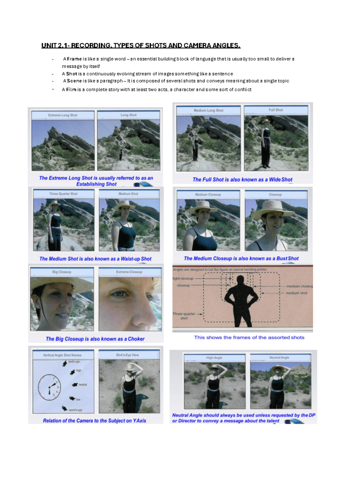 TELE AND Video - EXAM - UNIT 2- RECORDING. TYPES OF SHOTS AND CAMERA ...