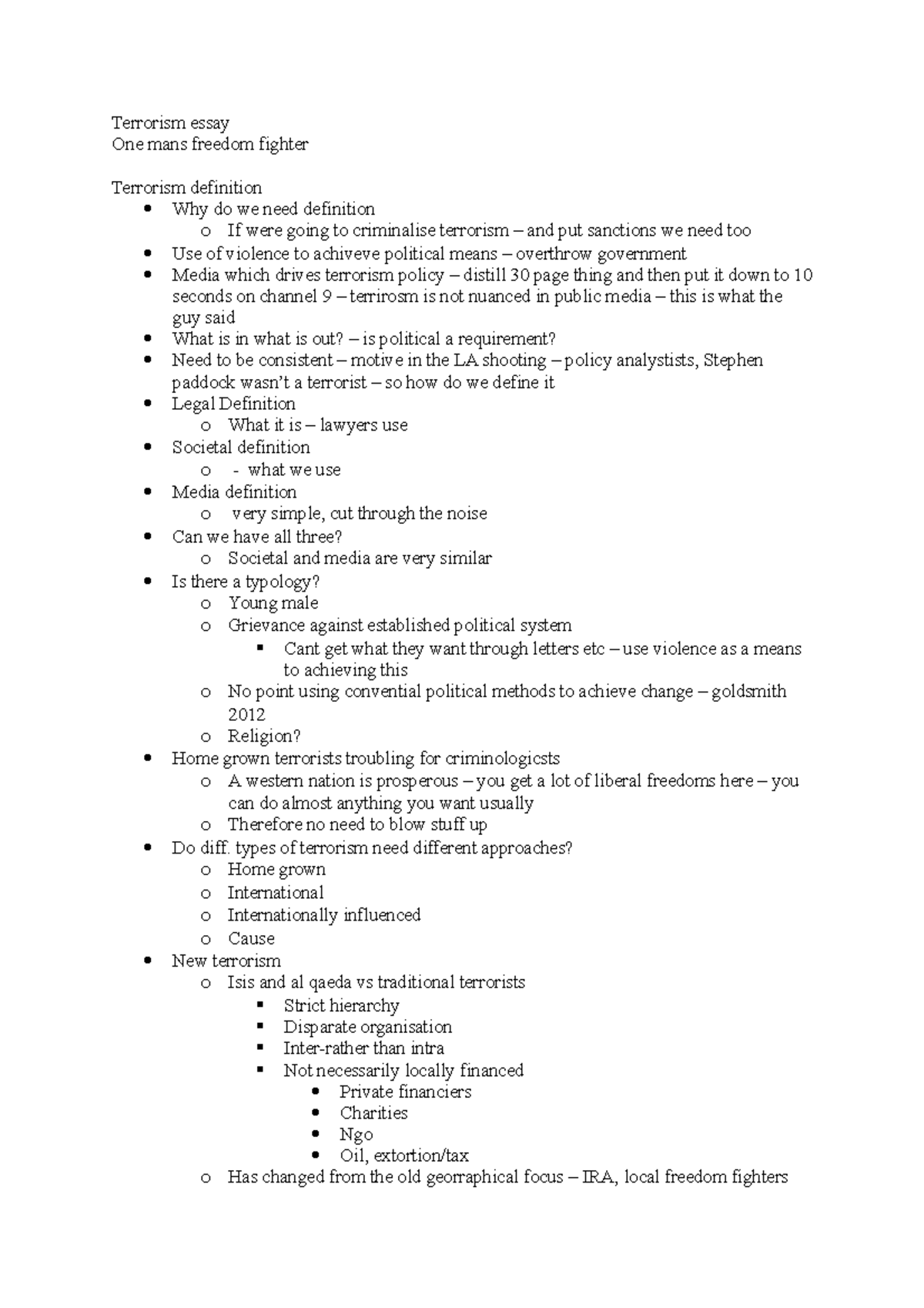 Terrorism Notes - Terrorism essay One mans freedom fighter Terrorism ...