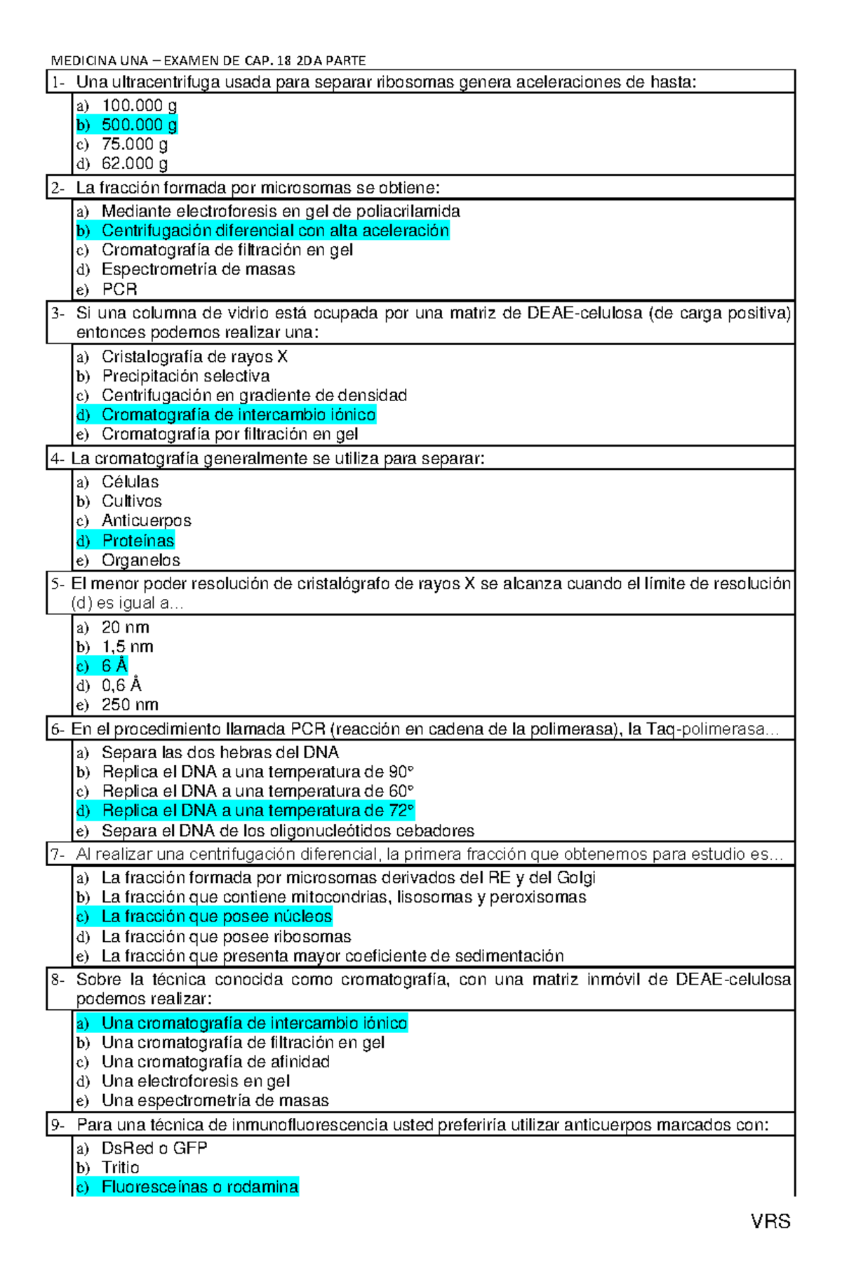 Examen CAP.18 Parte II MEDICINA UNA EXAMEN DE CAP. 18 2DA PARTE VRS 1 Una ultracentrifuga