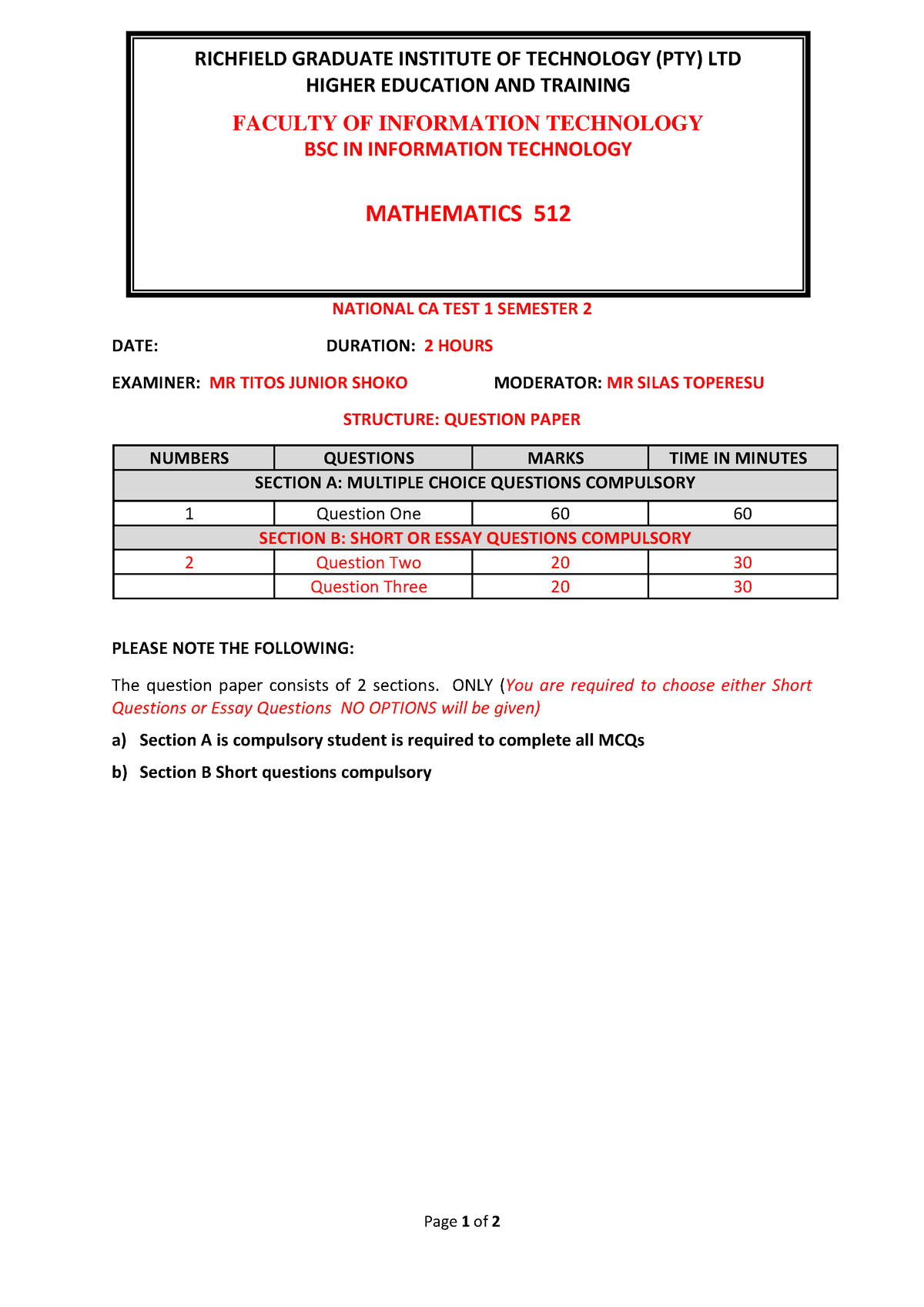 maths 512 assignment