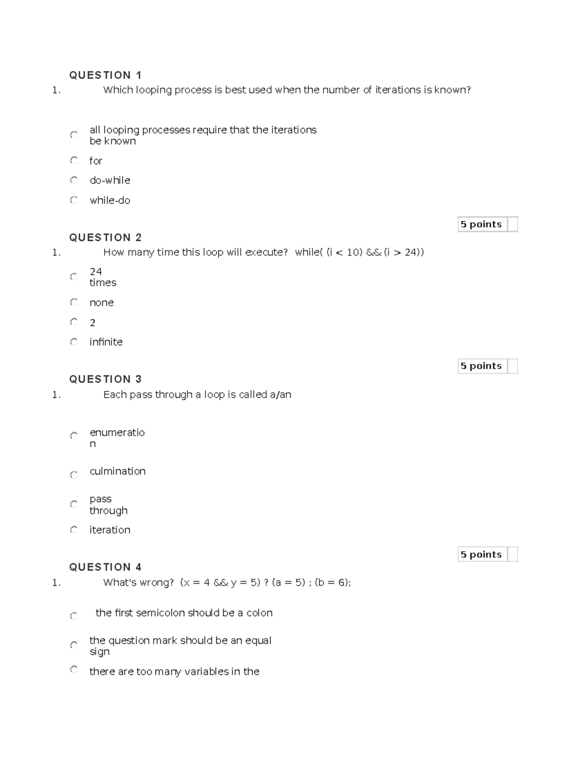 Mac Homework 1 Test - Hard Work - Question 1 Which Looping Process Is 