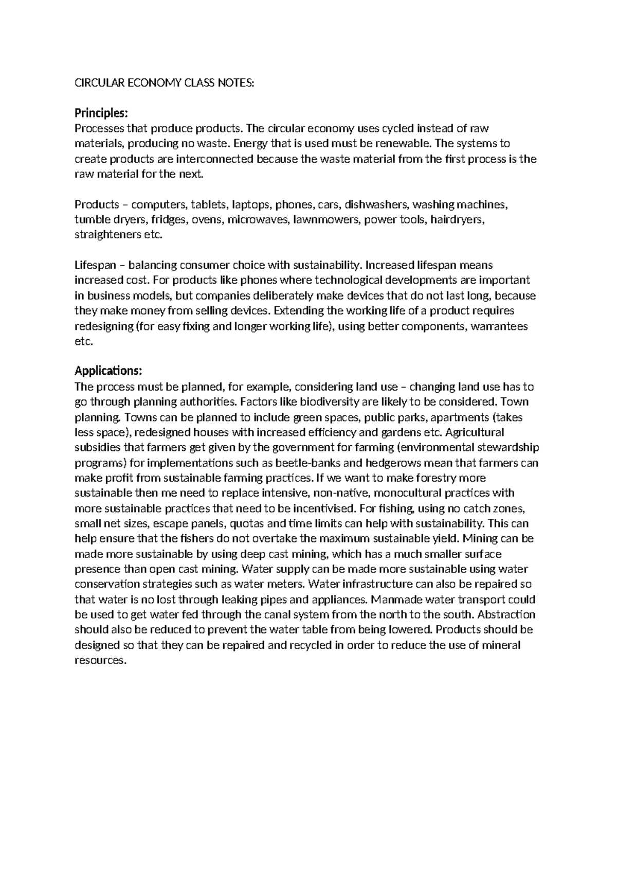 Circular Economy Class Notes - CIRCULAR ECONOMY CLASS NOTES: Principles ...