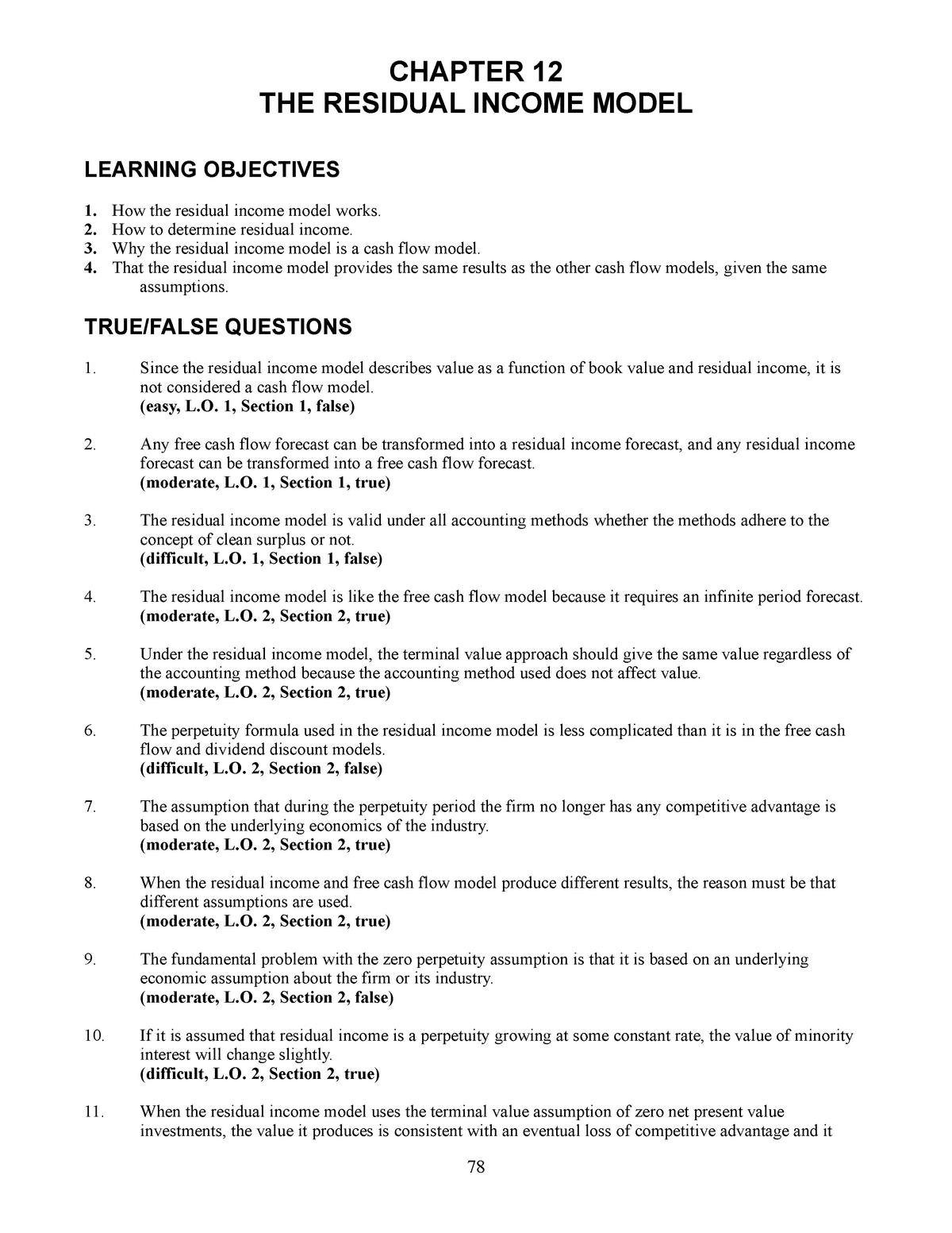 Sd12 The Residual Income Model Chapter 12 The Residual Income Model Learning Objectives 1 How 0514