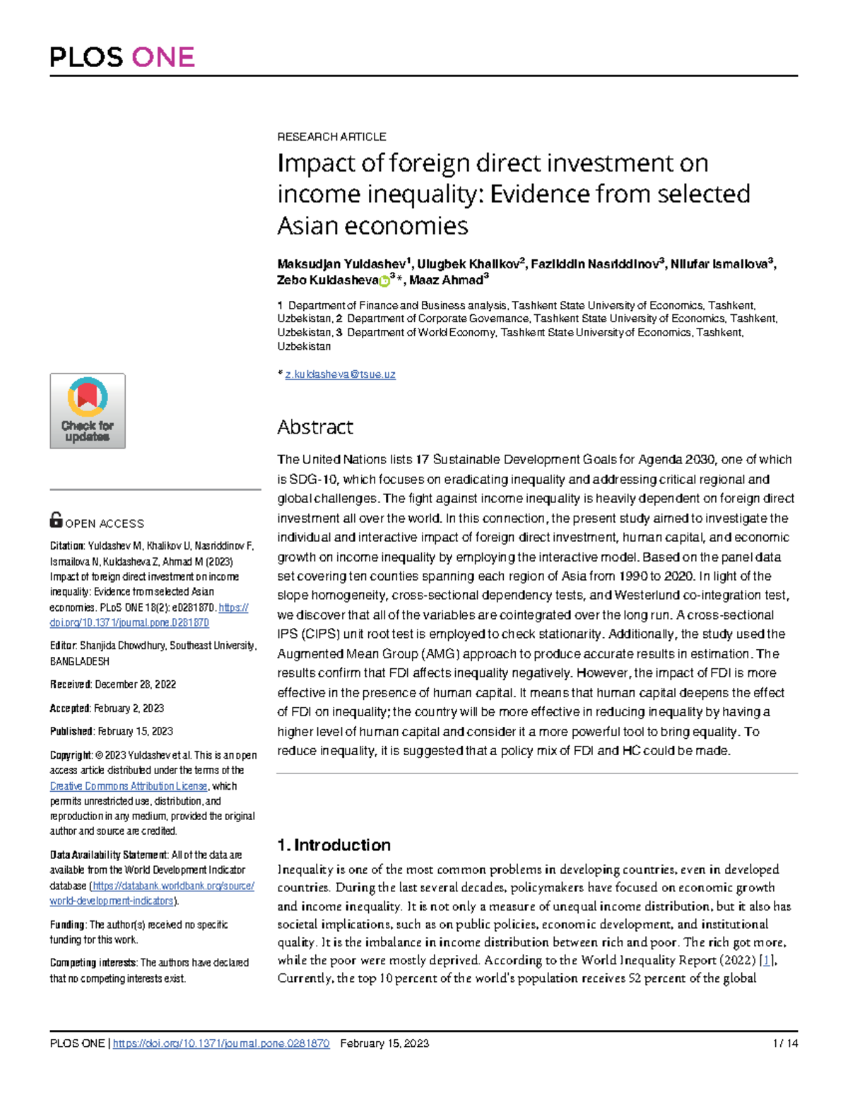 Journal - Read This - RESEARCH ARTICLE Impact Of Foreign Direct ...