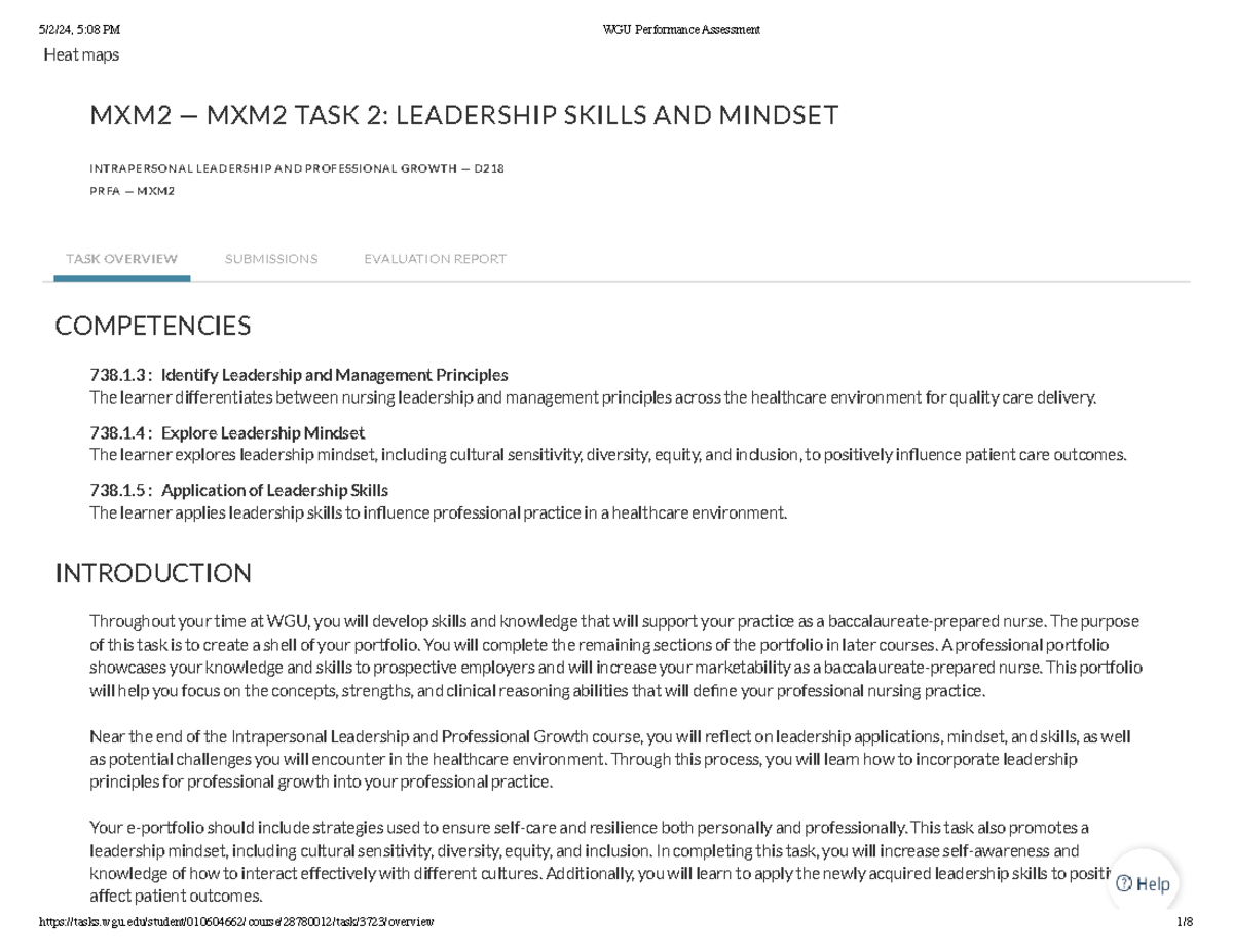 BSN D218 Task Two - Leadership and Professional Growth - Heat maps MXM2 ...