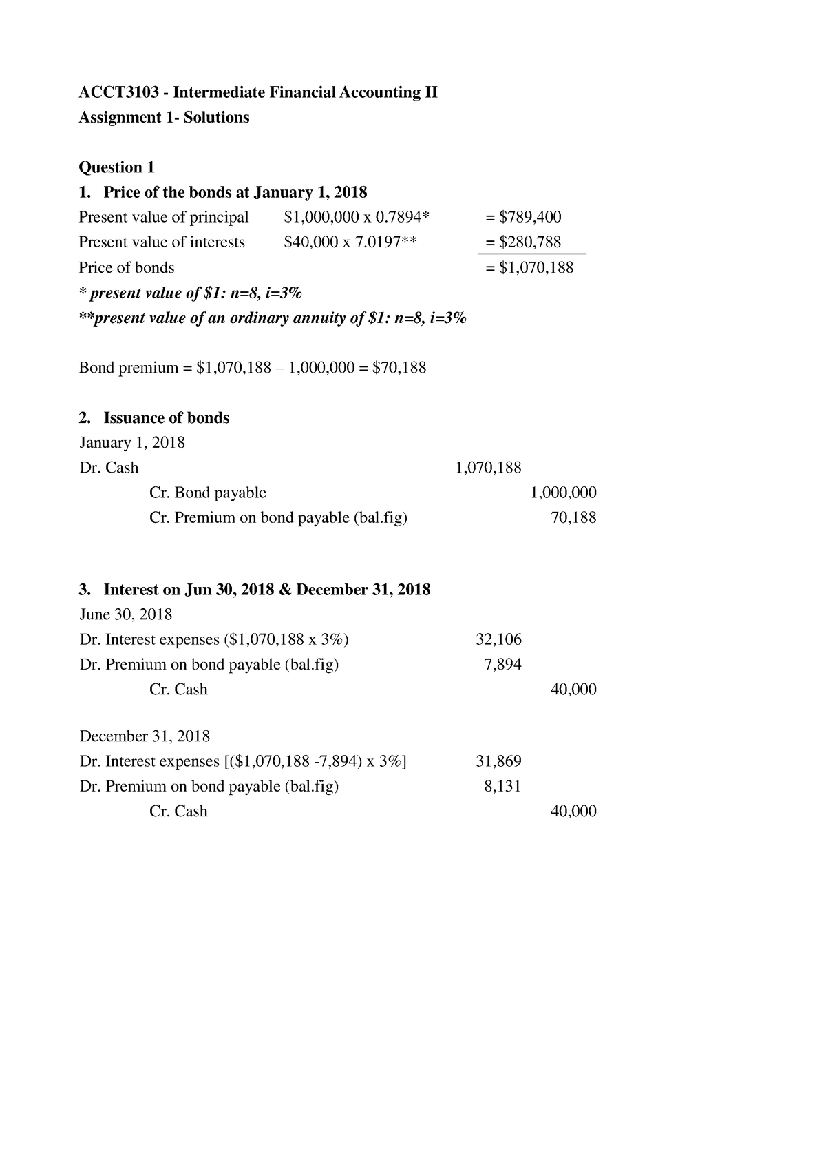 Assignment 1 Solutions - ACCT3103 - Intermediate Financial Accounting ...