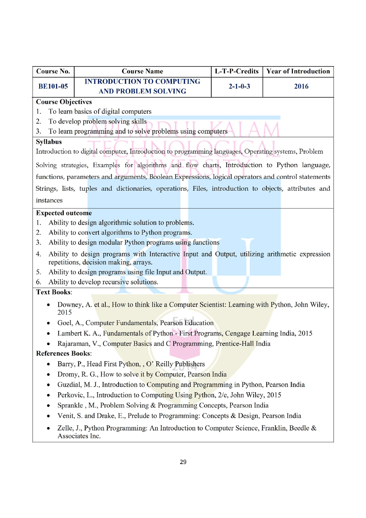 be101 05 introduction to computing and problem solving syllabus