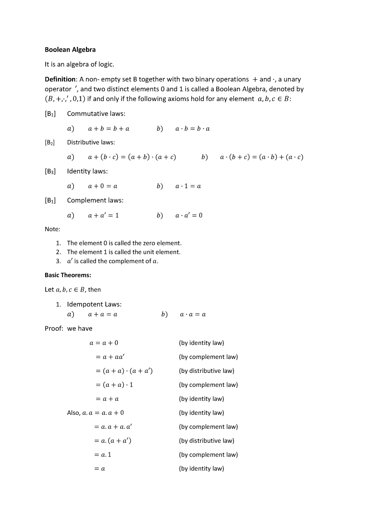 Boolean Algebra - Definition: A non- empty set B together with two ...