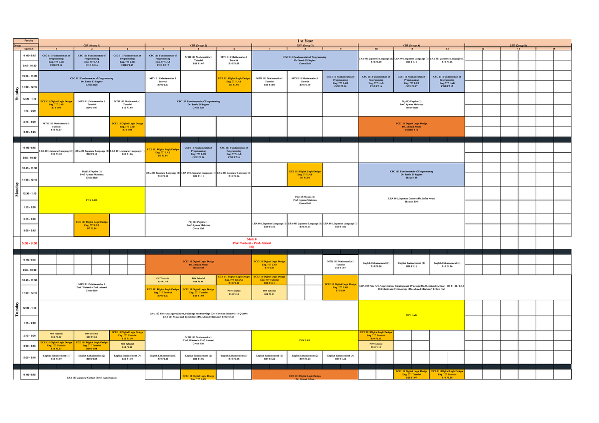 Time Table 1st Year CSIT Fall 24 10 2022 Final - 9 :00- 9: 9:45 - 10: ...