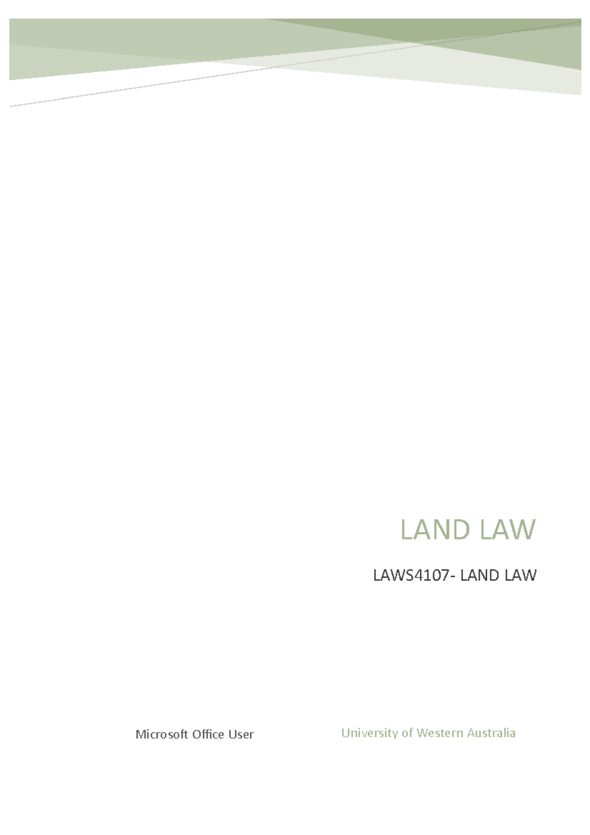 LAND LAW Study Notes Microsoft Office User LAND LAW LAWS4107 LAND LAW University of Western