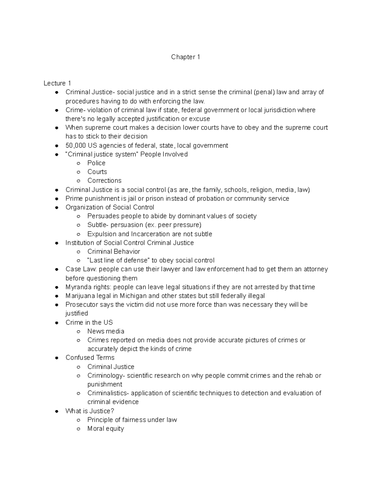 CJ- Unit 1 - Unit 1 Lecture. - Chapter 1 Lecture 1 Criminal Justice ...