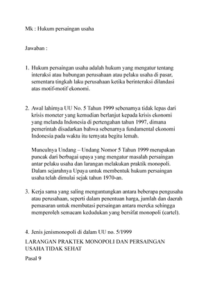 Hukum Persaingan Usaha - Awal Lahirnya UU No. 5 Tahun 1999 Sebenarnya ...