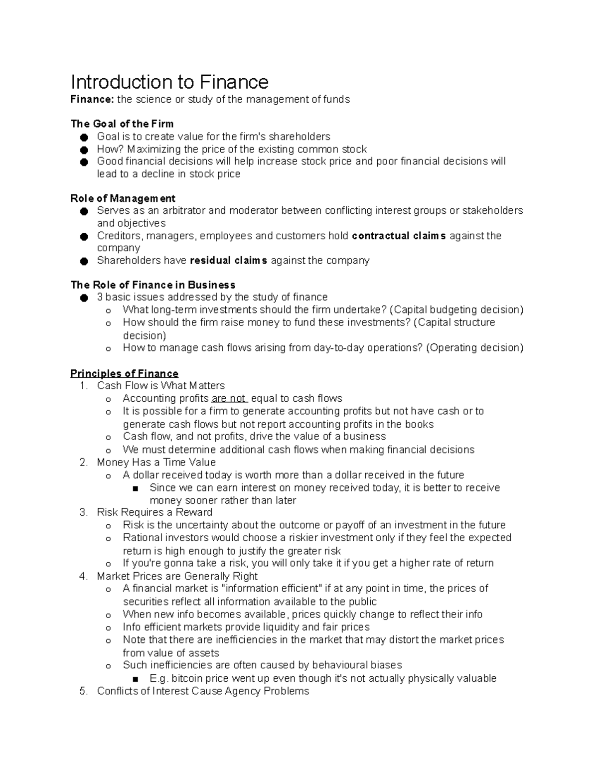 MOS 1023: Exam 3 Notes (FINANCE CONCEPTS) - Introduction to Finance ...