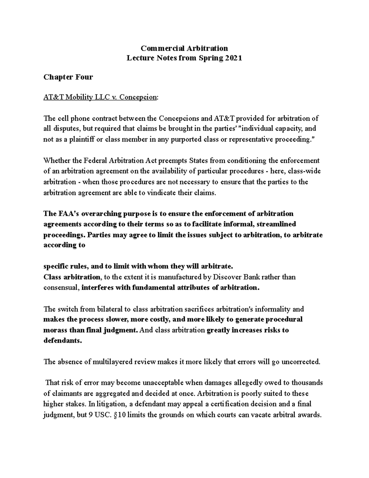 AT T Mobility LLC v. Concepcion Problem 4 Commercial Arbitration
