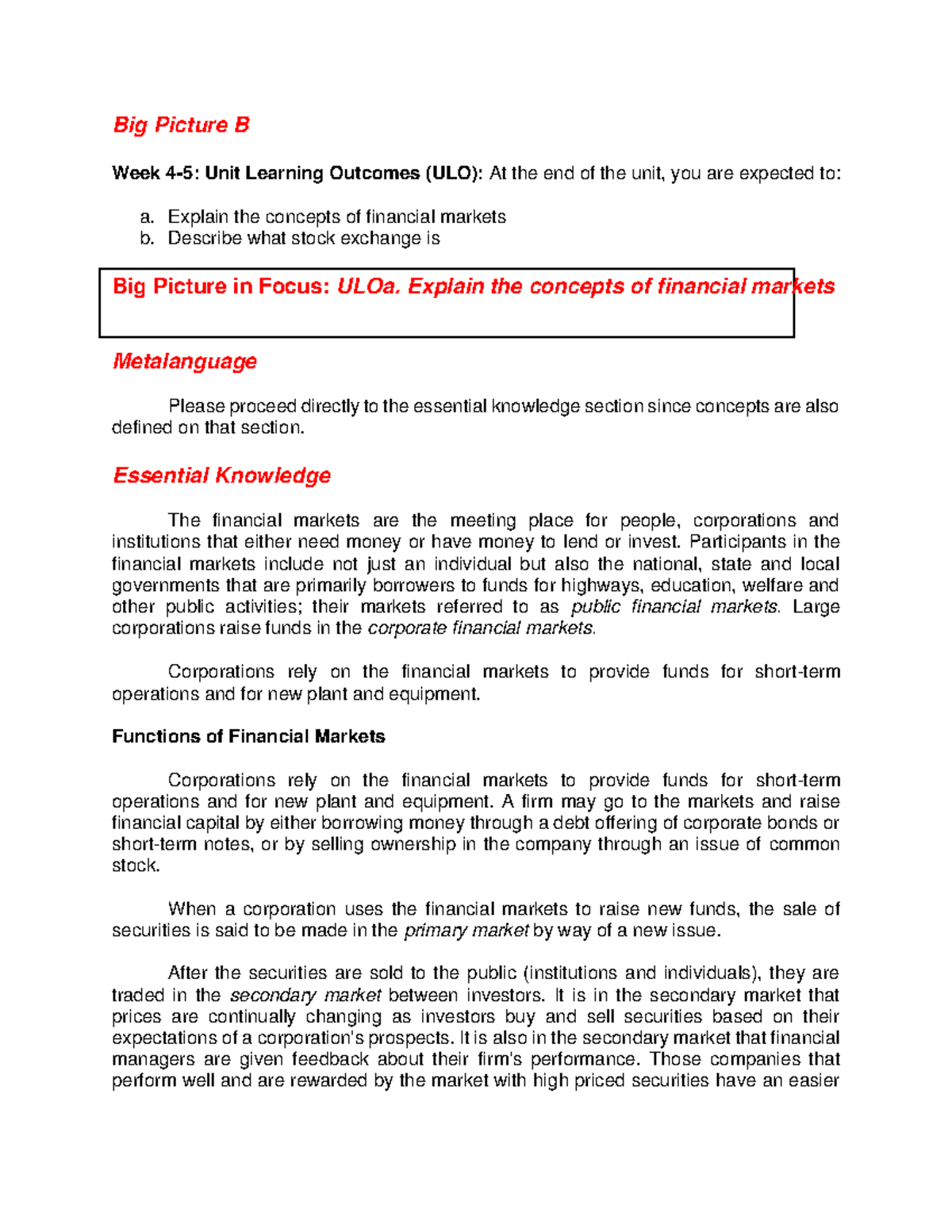 Week 4 0 - Summarization - Big Picture B Week 4-5: Unit Learning ...