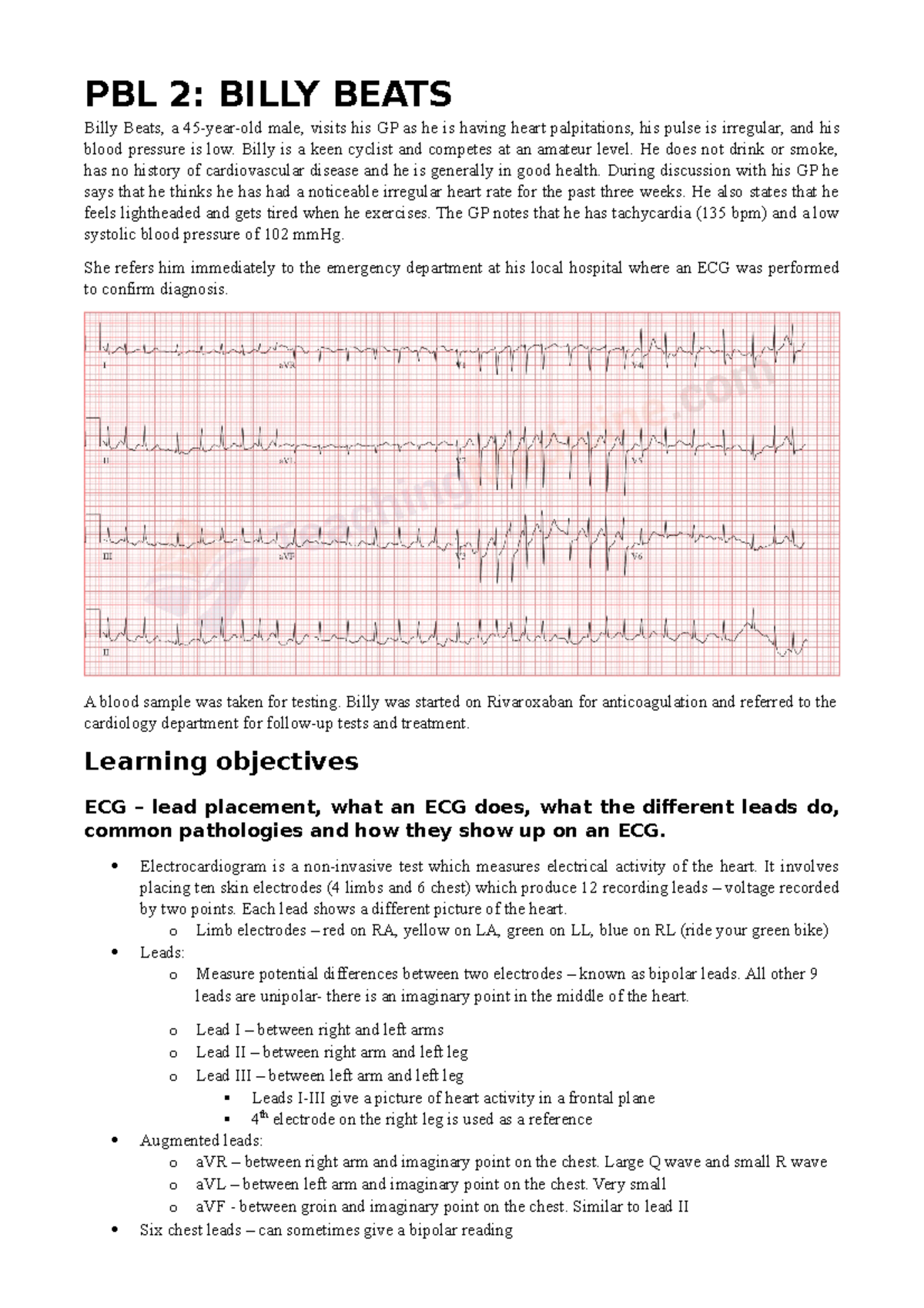 Cardiorespiratory PBL 2 - PBL 2: BILLY BEATS Billy Beats, a 45-year-old ...
