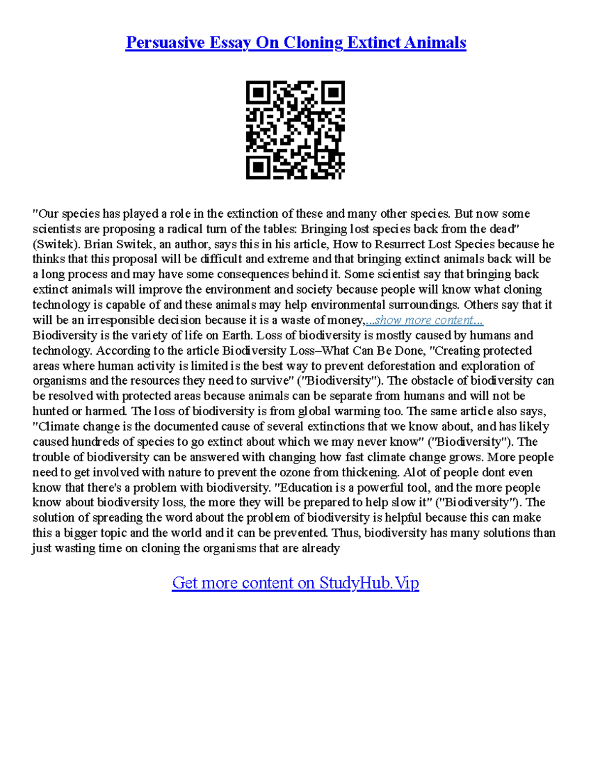 Essay On Extinct Animals - Persuasive Essay On Cloning Extinct Animals ...