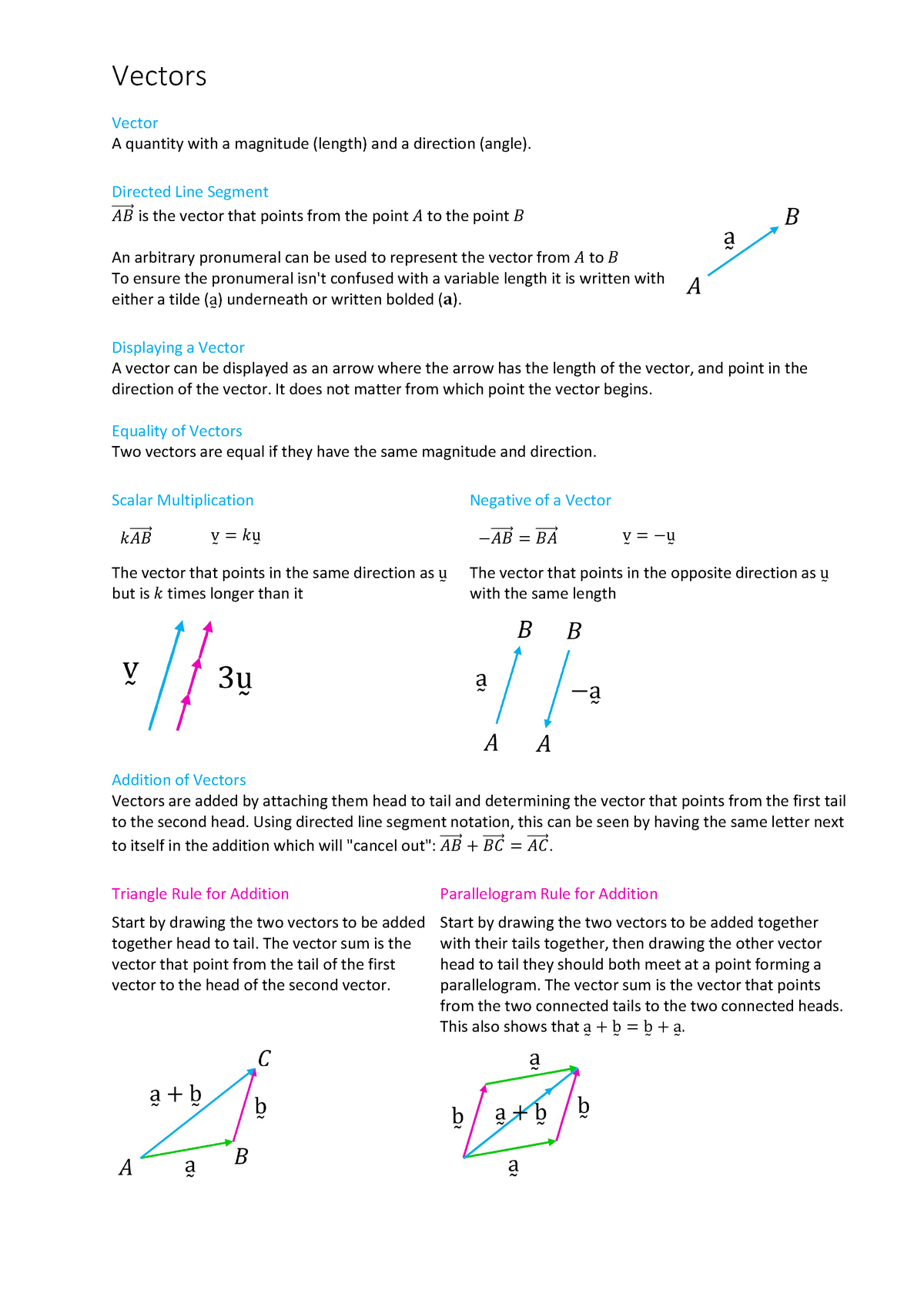 Vectors basic summary, simple - Vector A quantity with a magnitude ...