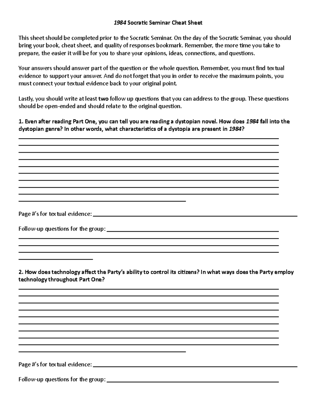 1984 Socratic Seminar Cheat Sheet - 1984 Socratic Seminar Cheat Sheet ...