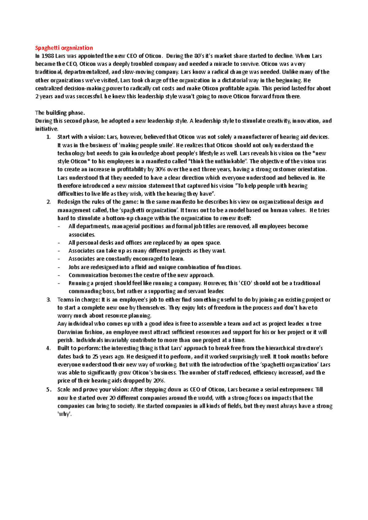 3 Paper Spaghetti organization Spaghetti organization In 1988 Lars