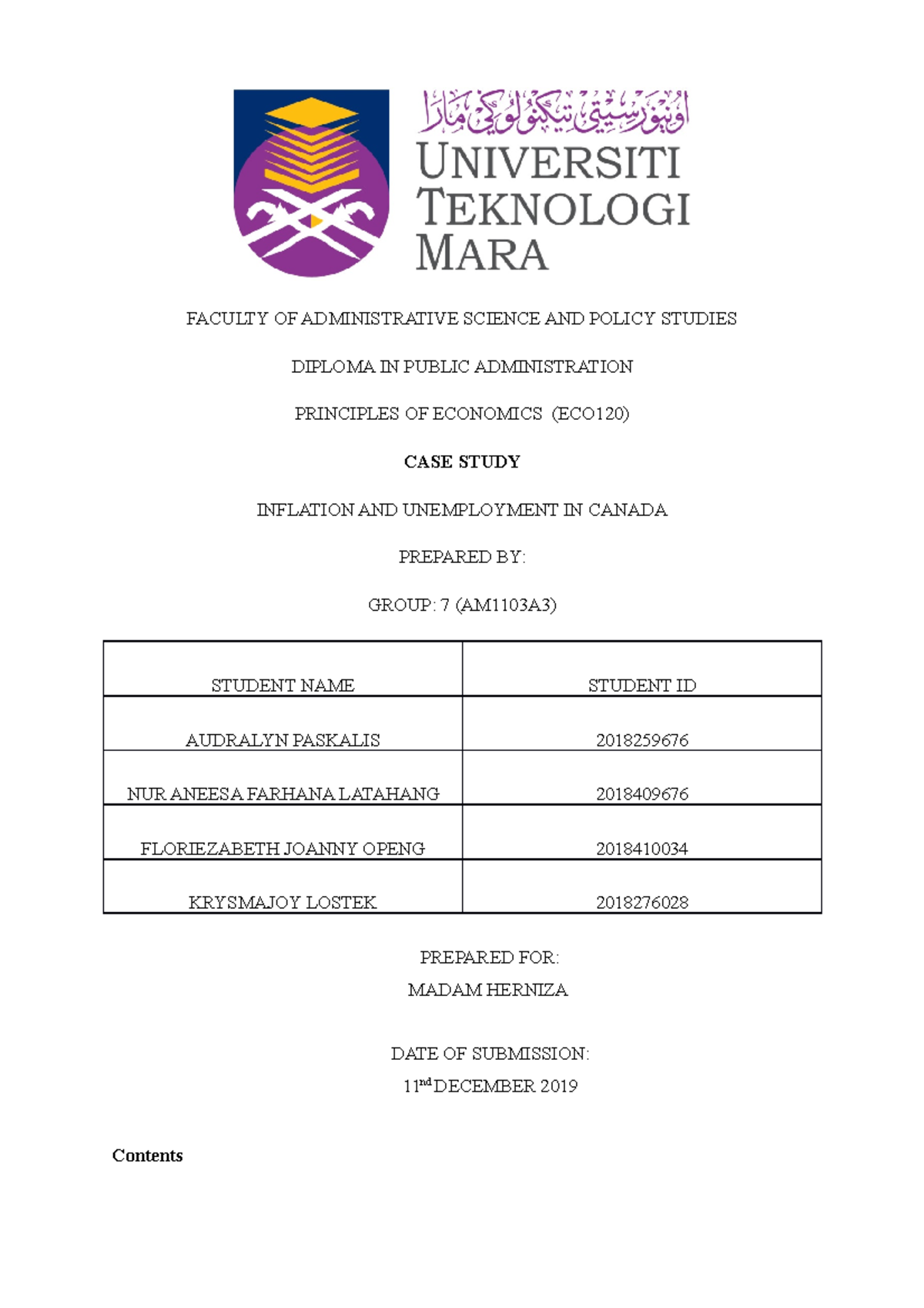 Economy assignment 2019 - FACULTY OF ADMINISTRATIVE SCIENCE AND POLICY ...