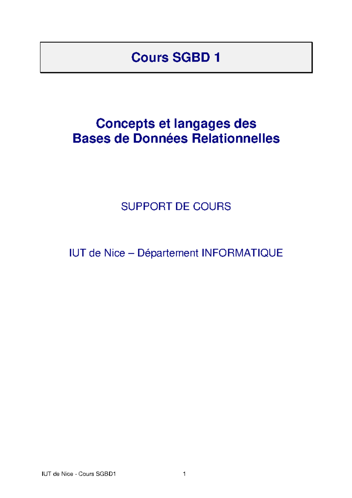 Cours De Bases De Donnees 2 - Cours SGBD 1 Concepts Et Langages Des ...