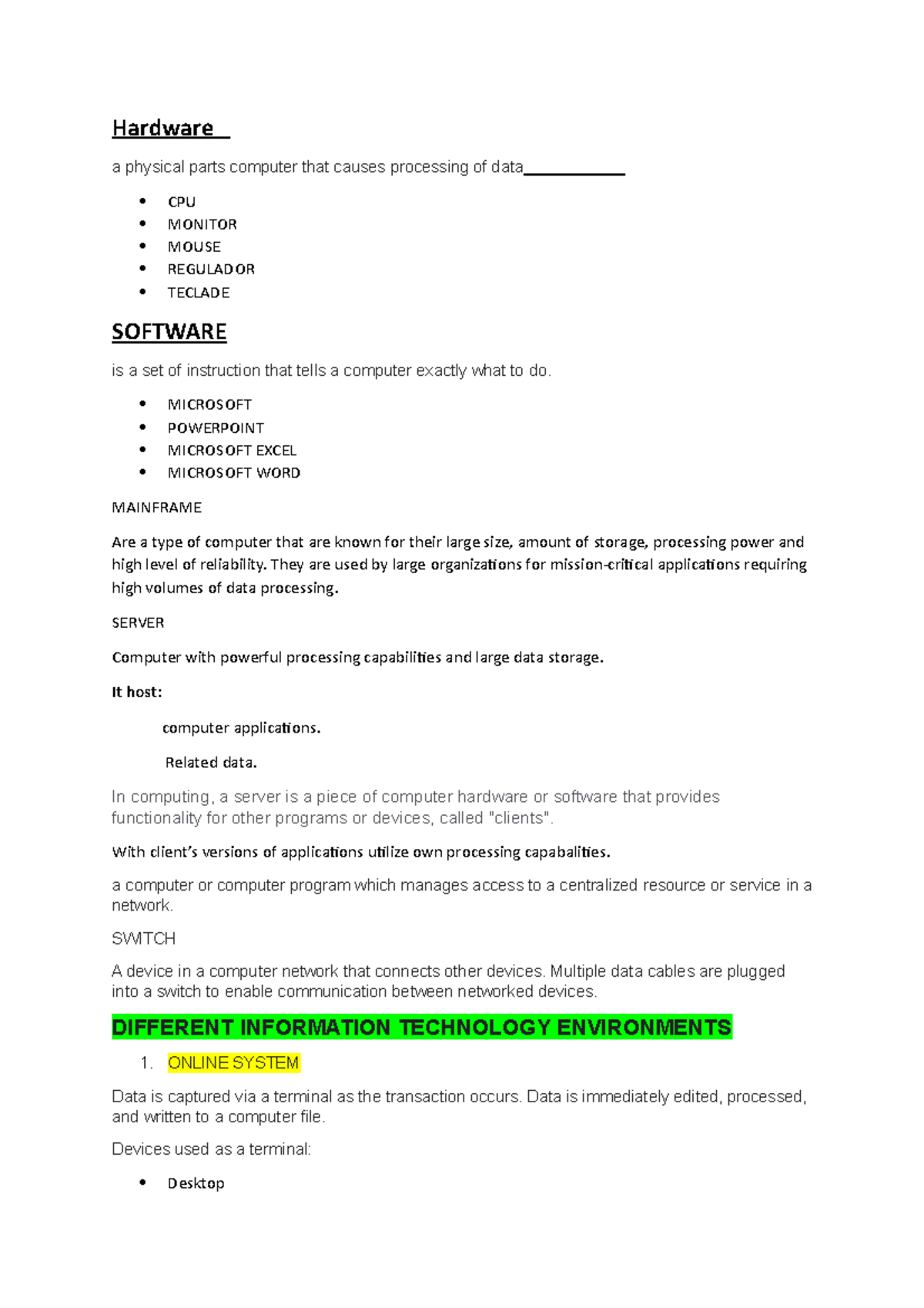 UNIT 3 Computers SUMMARY AUDITING 300 - Hardware a physical parts ...