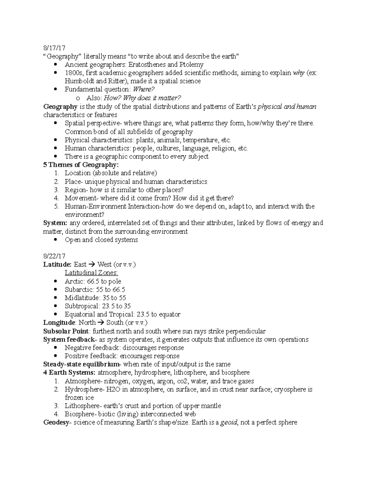 GGP120 Unit 1 Notes 8/17/17 “Geography” literally means “to write