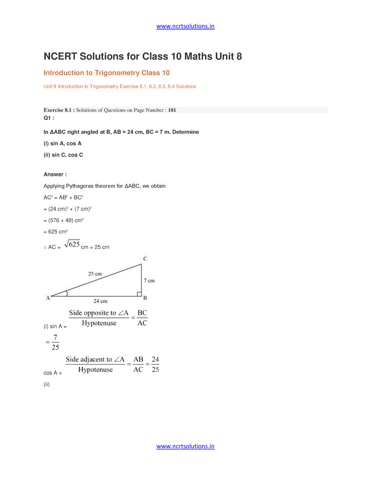 unit 8 introduction to trigonometry corrective assignment