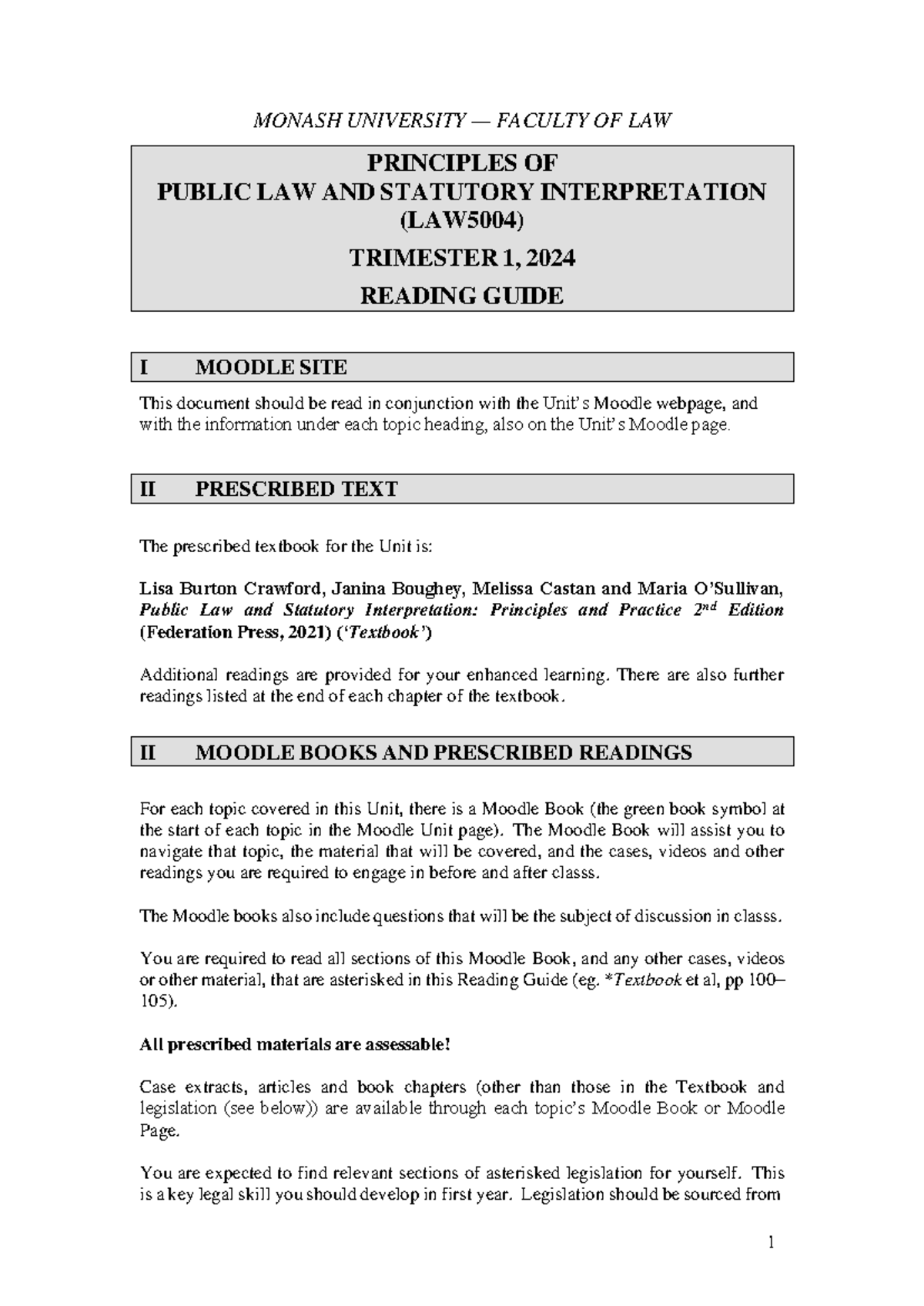 PLSI Reading Guide - T1, 2024 - PRINCIPLES OF PUBLIC LAW AND STATUTORY ...