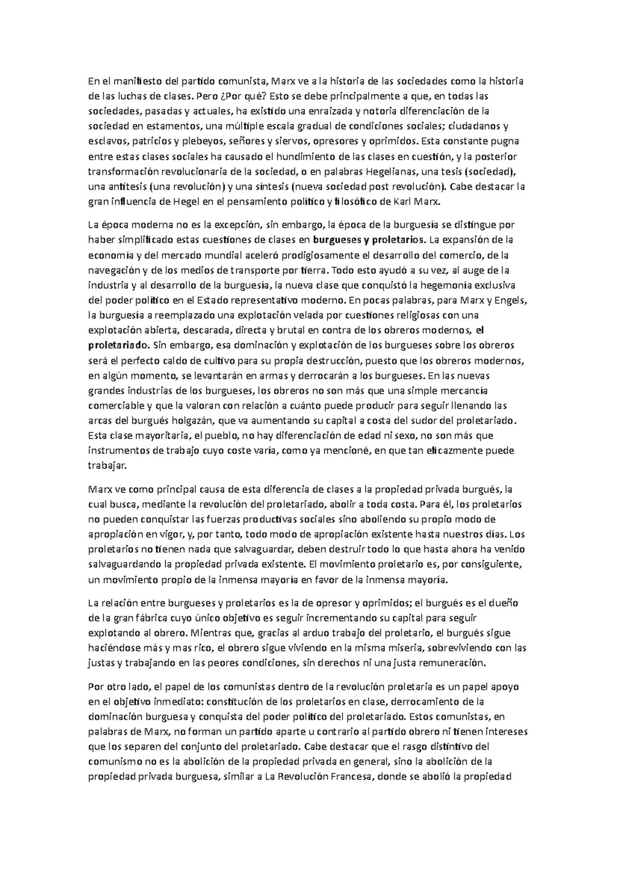 Resumen Manifiesto Comunista, principales ideas En