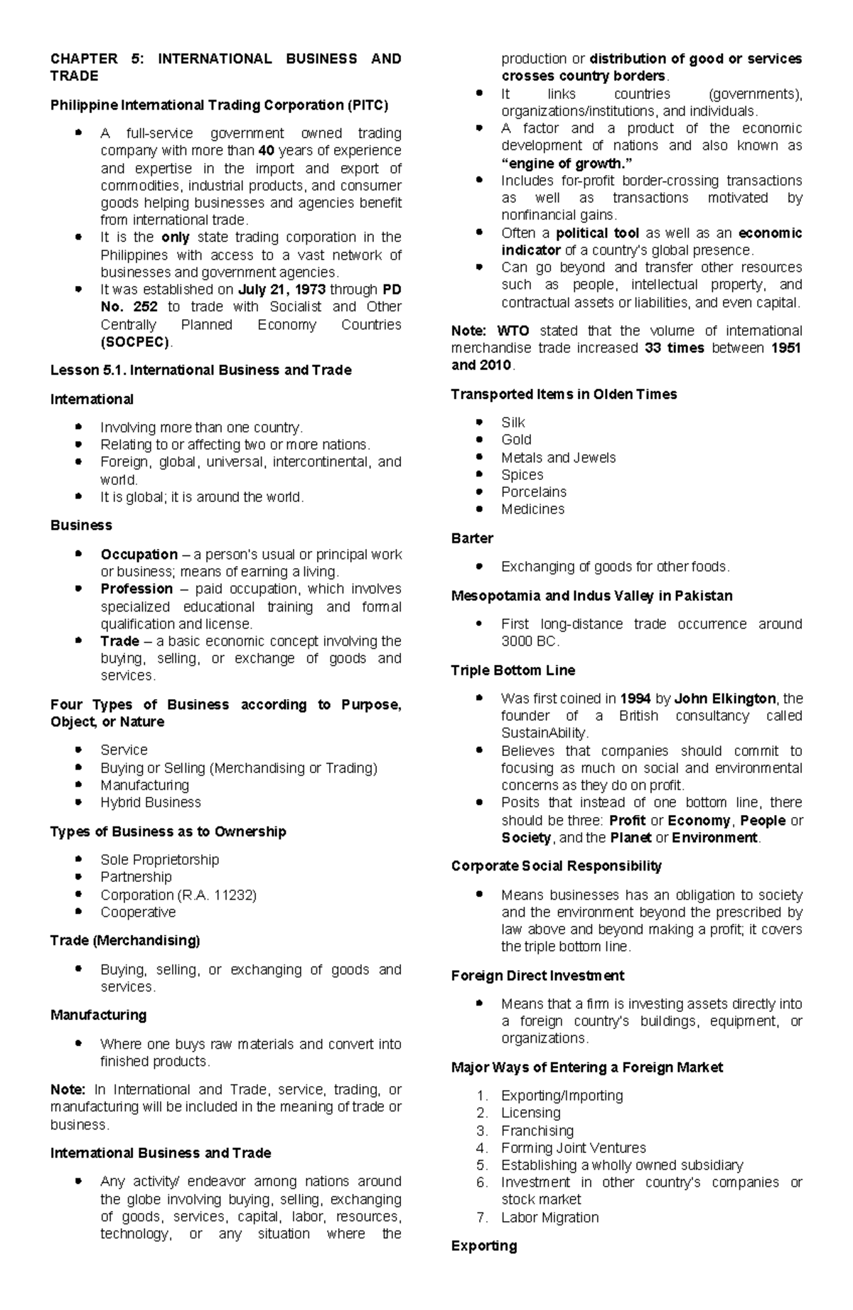 Chapter 5 International Business AND Trade 03172024 - CHAPTER 5 ...