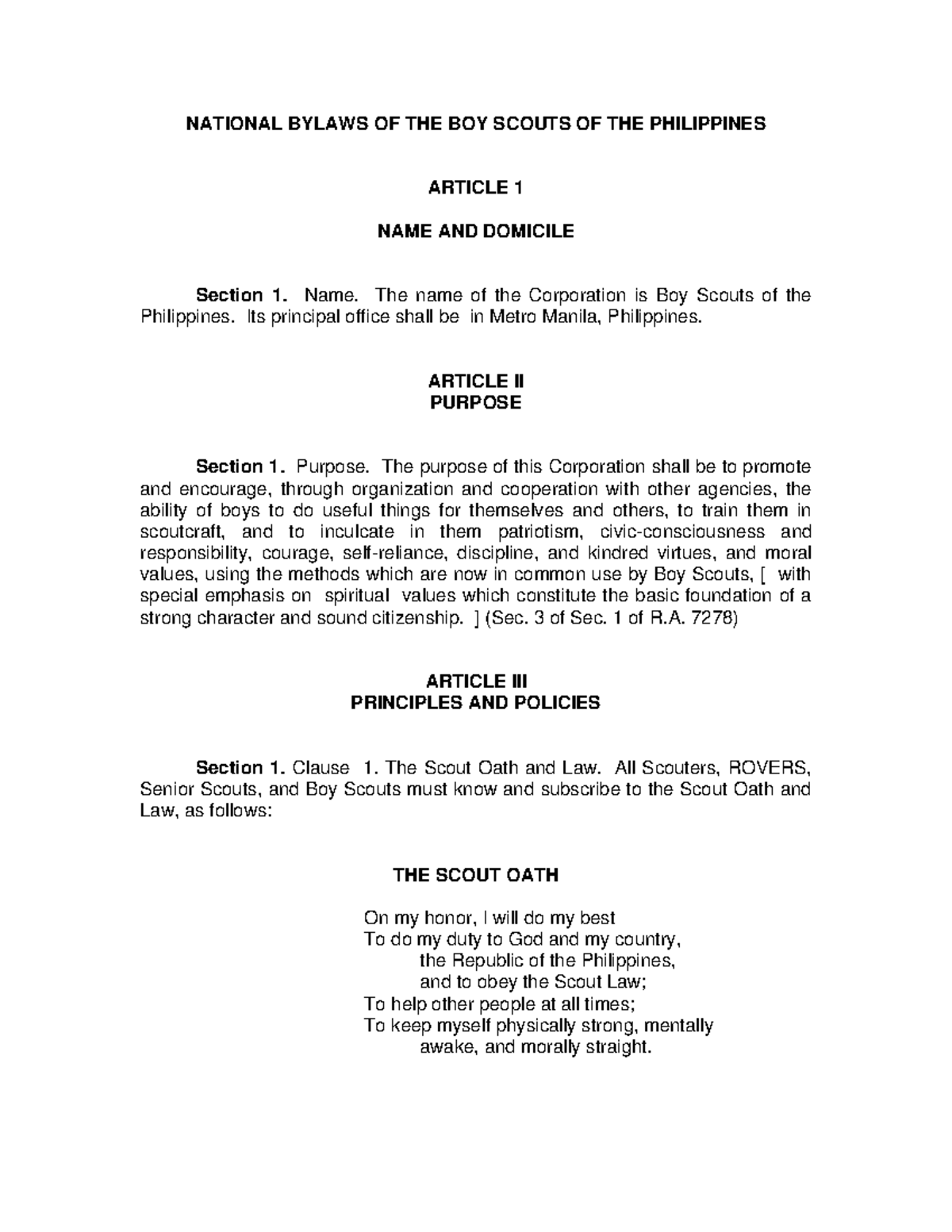 National By laws of BSP none NATIONAL BYLAWS OF THE BOY SCOUTS OF