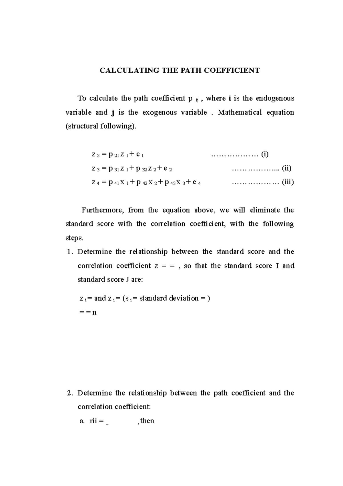 Calculating The Path Coefficient - CALCULATING THE PATH COEFFICIENT To ...