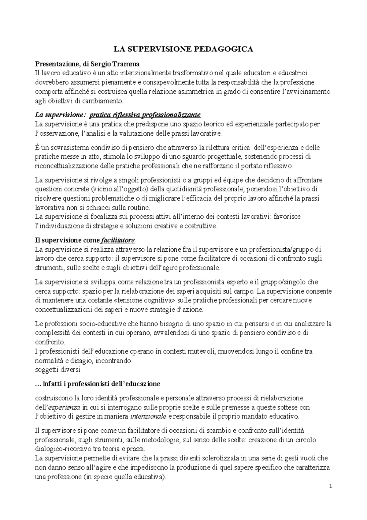 LA Supervisione Pedagogica - LA SUPERVISIONE PEDAGOGICA Presentazione ...
