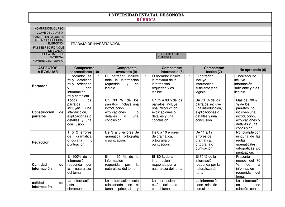 15 Rubrica Trabajo De Investigacion - UUNNIIVVEERRSSIIDDAADD ...