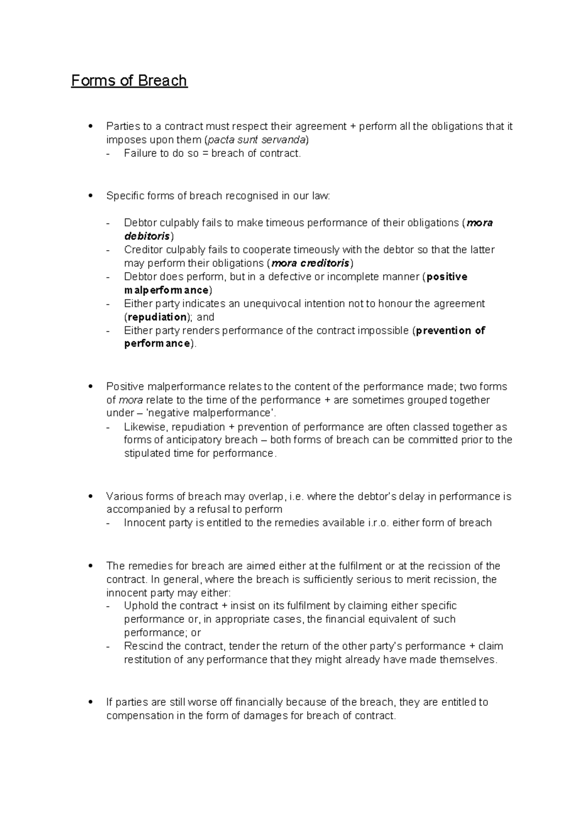 LACO - Forms of Breach (Ch.12) (1) - Forms of Breach Parties to a ...